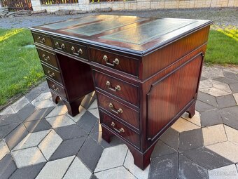 Psací stůl mahagon zelená kůže - 5