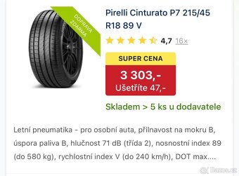 Prodám sadu letních pneumatik 215/45/18 - 5