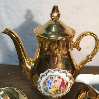 zlatý servis Tři grácie konvice cukřenka šálky s podšálky - 5