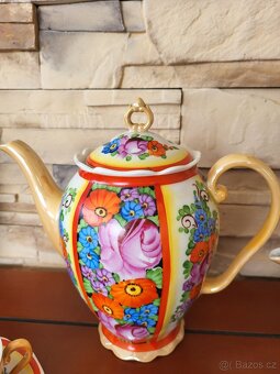 STAROŽITNÁ KOVOVÁ SOUPRAVA ART DECO- RUČNĚ MALOVANÁ - 5