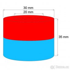 Neodymový magnet mezikruží 30x20x35 P180°C - 5