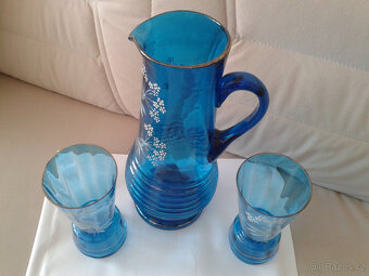Přátelská souprava modré sklo s malbou - 5
