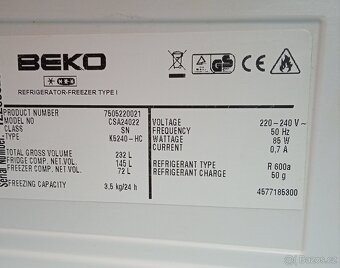 Kombinovaná chladnička s mrazničkou Beko 232 L, (Prodáno) - 5
