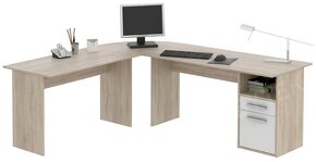 Sestava psacích stolů - 2x levý dub, 1x pravý bílý malovaný - 5