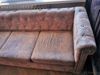 Chesterfield sedačka 3místná umělá kůže hnědá - 5