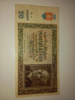 VZÁCNÁ BANKOVKA 20 SK, 1939, NÍZKÁ SÉRIE, NEPERFOROVANÁ - 5