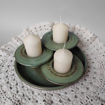 Celadon vintage zelený glazurovany keramicky svícen - 5