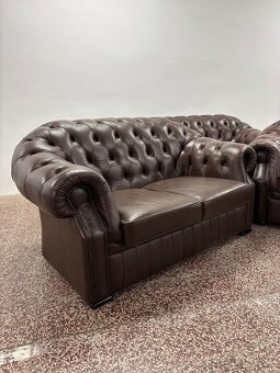 CHESTERFIELD ŠTÝL,KOŽENÁ 3+2+1,TMAVO-HNEDÁ - 5