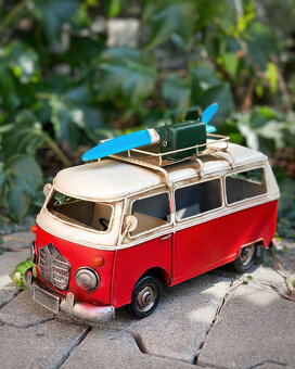 Plechový retro autobus surfing - kovová modelová replika - 5