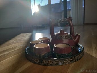 Čajový set + dřevěný podnos ve skvělé kondici - 5