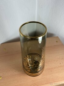 retro váza kouřové sklo se zlatým zdobením - 5