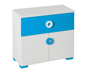 dětská postýlka a komody vč.přebalovacího pultu bílá/modrá - 5