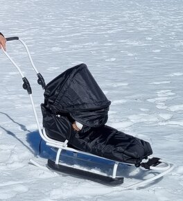 Kovové sáňky s madlem - kočárek - 5