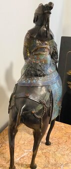 Starožitná bronzová socha Cloisonne Japonsko - 5