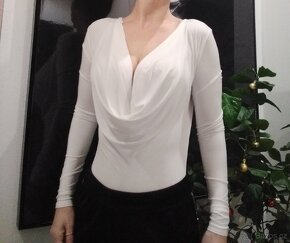 Dámské body bílé s dlouhým rukávem vel S Hluboký výstřih - 5