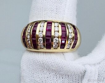 LUXUSNÍ 18K PRSTEN S PŘÍRODNÍMI RUBÍNY A DIAMANTY - 5