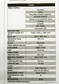 Prodám řezačku obkladů a dlažby SCHEPPACH FS8500 - 5