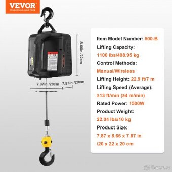 Elektrický lanový naviják VEVOR 2 v 1 Nosnost 498,95 kg - 5