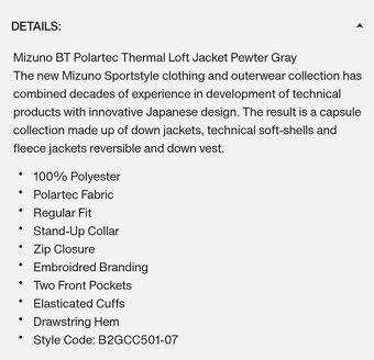 Mizuno BT Polartec Jacket Pewter Gray_vel. L - 5