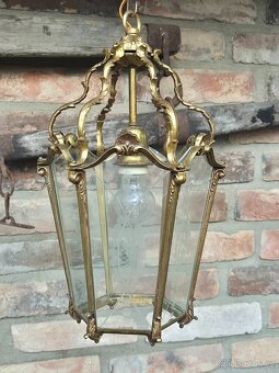 Exkluzivní starožitná mosazná závěsná lucerna lustr  funkční - 5