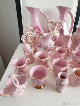 Různé dekorace růžový porcelán retro sada 22ks - 5