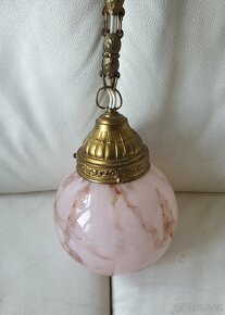 Starožitný lustr art deco na řetězu růžová koule - 5