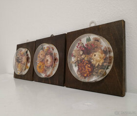 Séria troch starých obrazov zo sušenými kvetmi 12,1x12,1cm - 5