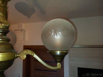 secesní mosazný tříramenný lustr - 5