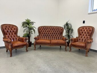 Barokní sedací souprava CHESTERFIELD 2+1+1 PRAVÁ KŮŽE - 5
