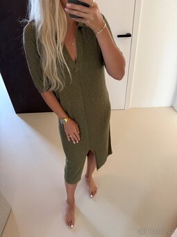 Lněné khaki šaty s rozparkem nové Gant - 5