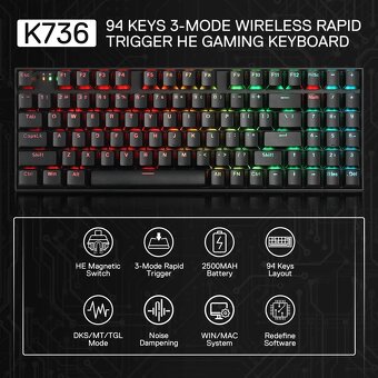 Magnetická mechanická bezdrátová herní klávesnice HE - 5