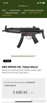 Prodám MP5A5 HC Tokyo Marui - 5