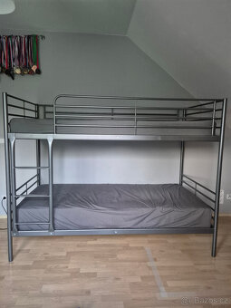 Patrová postel kovová šedá 90x200 cm s matrací Ikea - 5