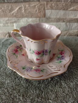 Růžový porcelán, šálek s podšálkem, Chodov - 5