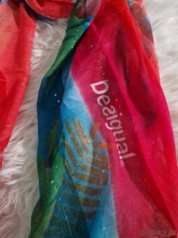 Nový dámský značkový šátek Desigual třpytivý červený s visač - 5