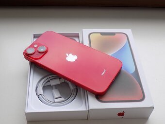 APPLE iPhone 14 128GB Red - ZÁRUKA - TOP STAV -100% BATERIE - 5