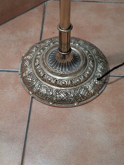 stojací stará podlahová mosazná lampa, zelené stínidlo - 5