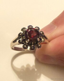 Stříbrný prsten přírodní granát, markazity - 5