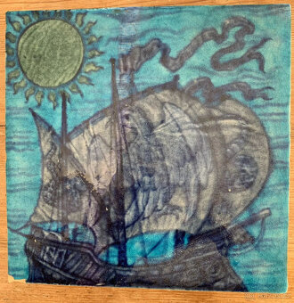 Dvojice recyklovaných 20cm secesních dlaždic. Možná od Willi - 5