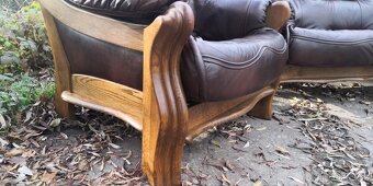 Kožená sedací souprava 3+1+1 s masivním dřevem - 5