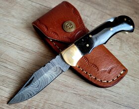 kapesní Damaškový nůž BUFFALO 16,5cm handmade+kožené pouzdro - 5