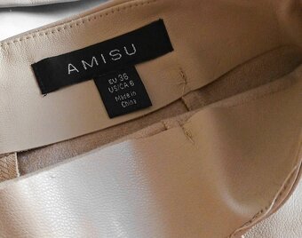 Béžový hnědý kožený kostýmek sako a sukně - 5