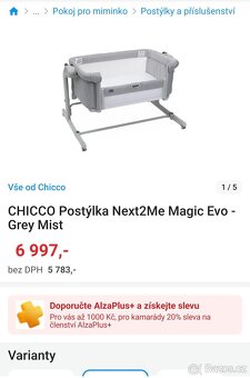 CHICCO Postýlka Next2Me Magic Evo - Grey Mist - 5