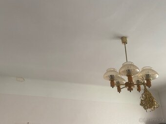 Lustr / Svítidlo / Lampa Retro sklo, mosaz, dřevo - 5