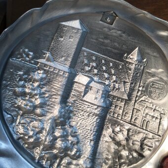 Masivní cínový talíř - hrad - čistý cín - 5