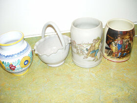 Starožitná keramika 2 x starožitný korbel, váza a keramický - 5