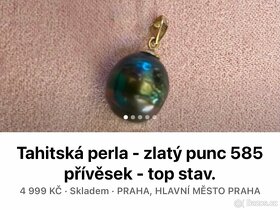 Tahitská perla - punc 585, žluté zlato, zánovní stav - 5