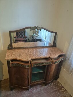 Starožitná zámecká komoda se zrcadlem a mramorovou deskou - 5