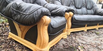 Kožená sedací souprava 3+1+1 s masiv dub. dřevem TOP STAV - 5