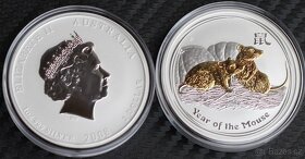 1 oz Rok Myši 2008 zlacený reliéf stříbrná mince - 5
